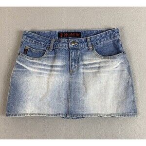 Y2K MUDD Denim Mini Skirt Womens 32x13 Blue Fading Whiskering Tag 13